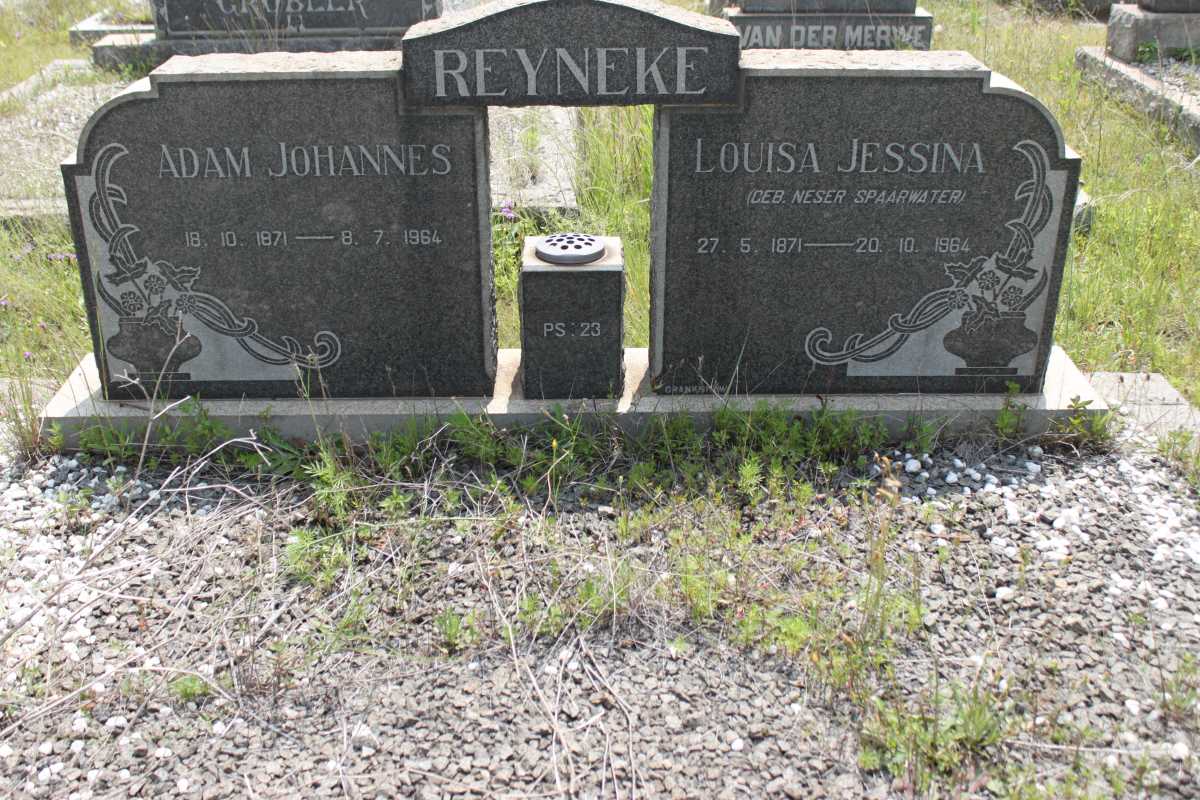 REYNEKE Adam Johannes 1871-1964 &amp; Louisa Jessina NESER SPAARWATER 1871-1964