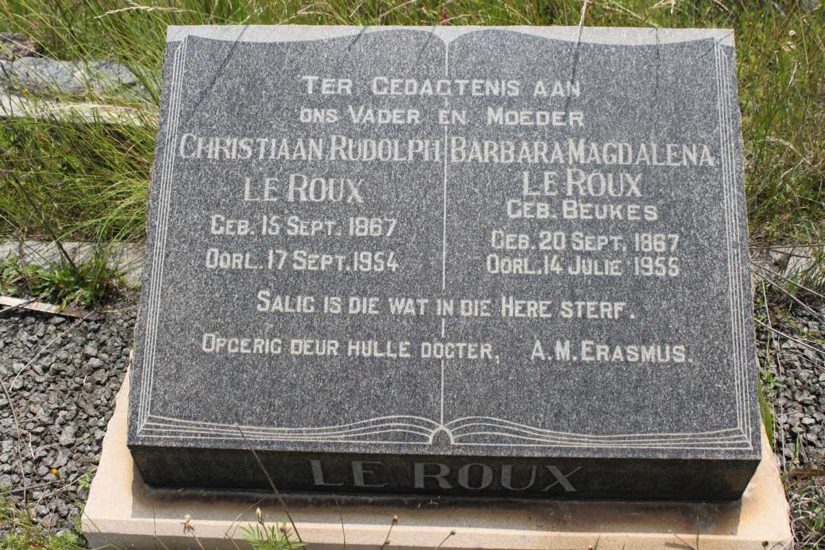 ROUX Christiaan Rudolph, le 1867-1954 &amp; Barbara Magdalena BEUKES 1867-1955