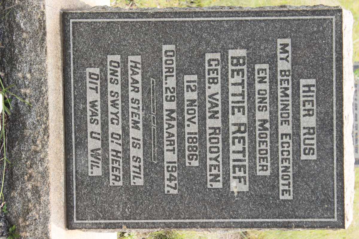 RETIEF Bettie geb VAN ROOYEN 1886-1947
