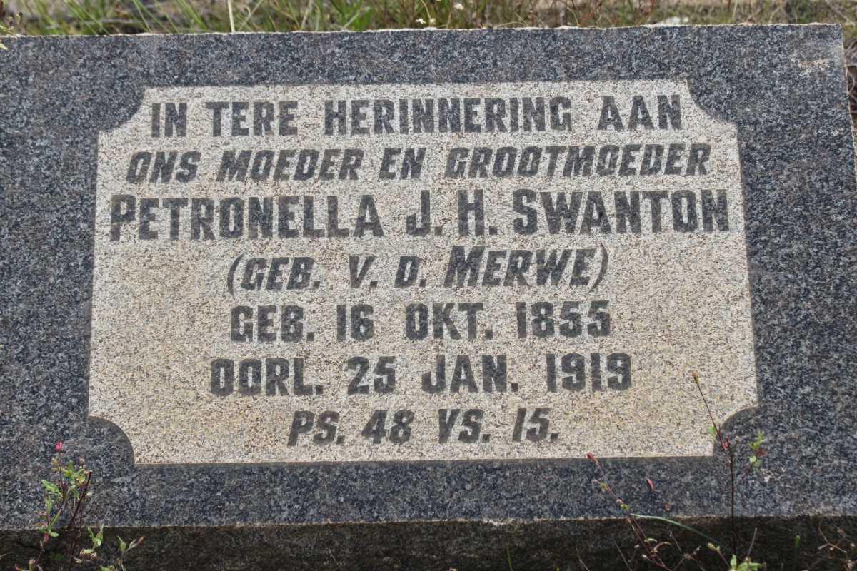 SWANTON Petronella J.H. nee V.D. MERWE 1855-1919