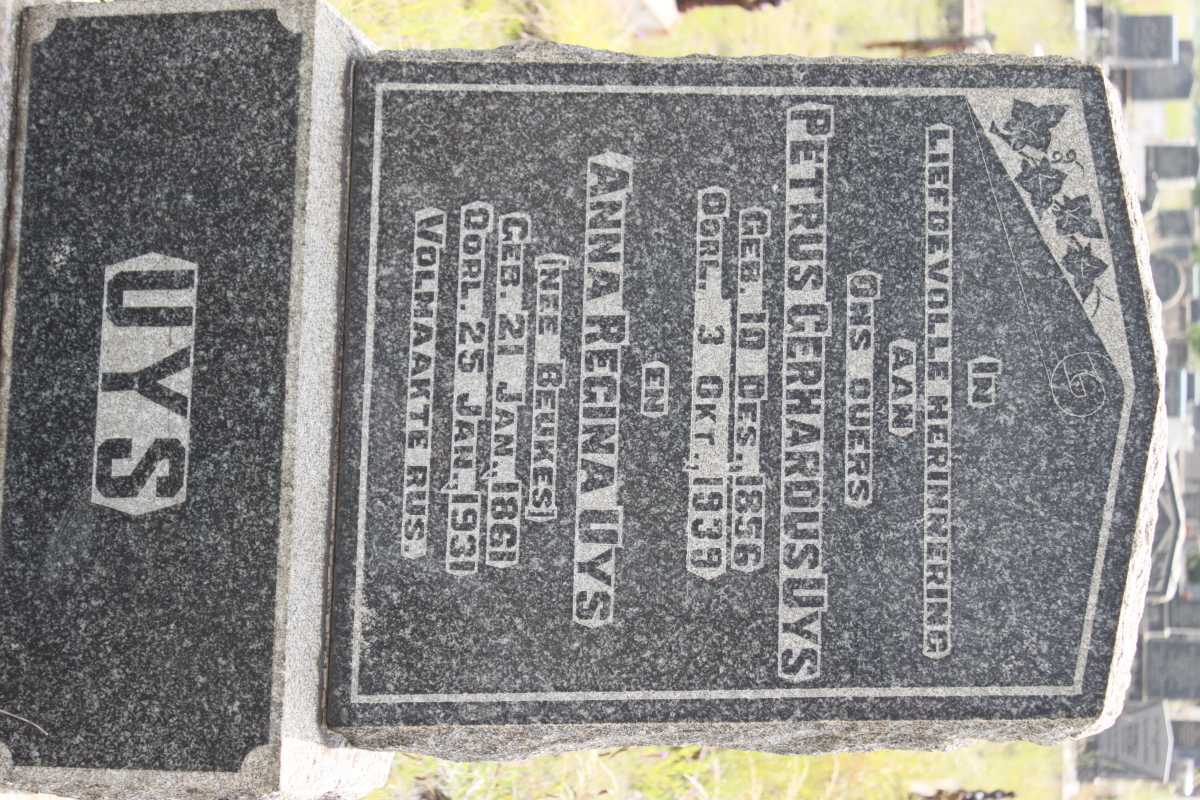 UYS Petrus Gerhardus 1856-1939 &amp; Anna Regina BEUKES 1861-1931