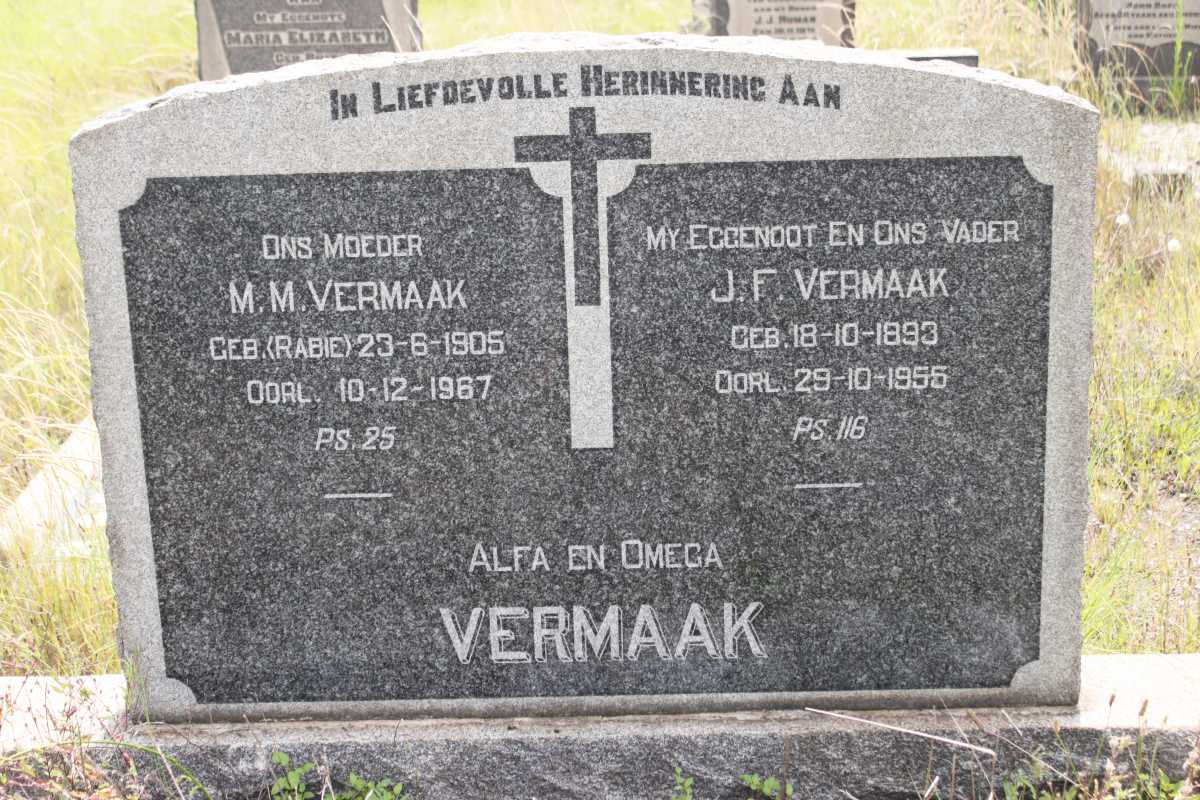 VERMAAK J.F. 1893-1955 &amp; M.M.RABIE 1905-1967