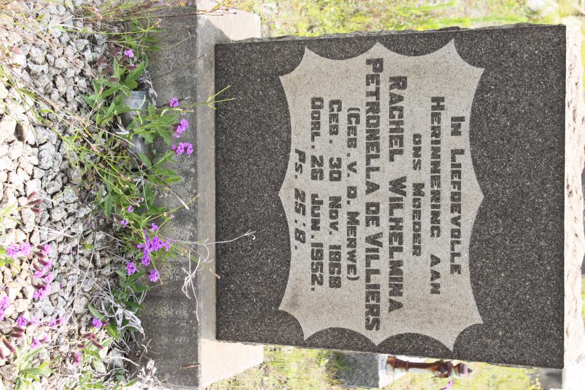 VILLIERS Rachel Wilhelmina Petronella, de geb V.D.MERWE 1868-1952