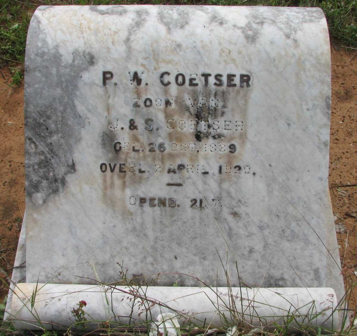 COETSER P.W. 1889-1920