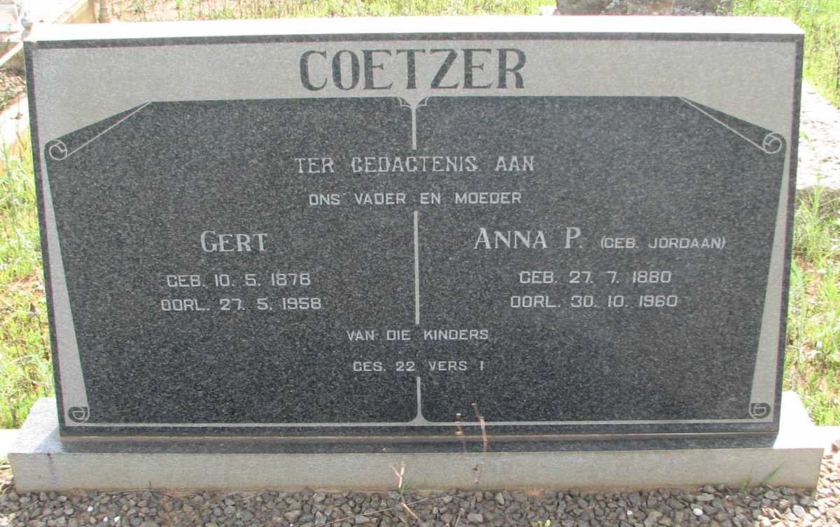 COETZER Gert 1878-1958 &amp; Anna P. JORDAAN 1880-1960