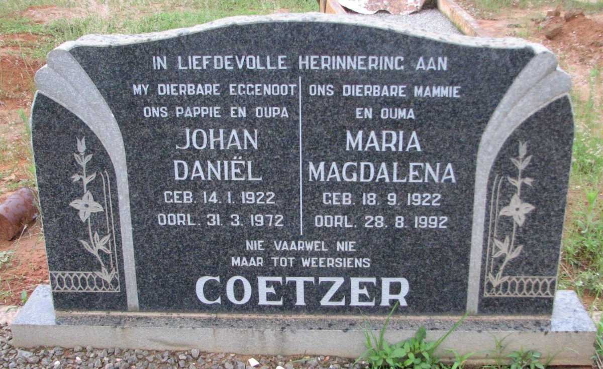 COETZER Johan Daniël 1922-1972 &amp; Maria Magdalena 1922-1992