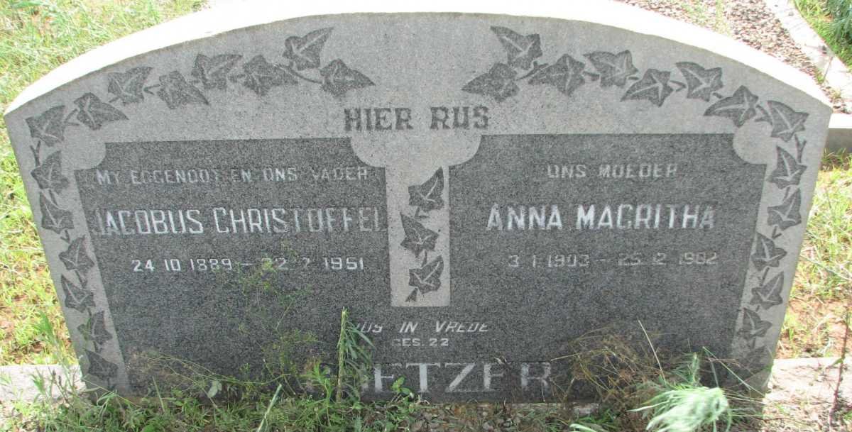 COETZER Jacobus Christoffel 1889-1951 &amp; Anna Magritha 1903-1982