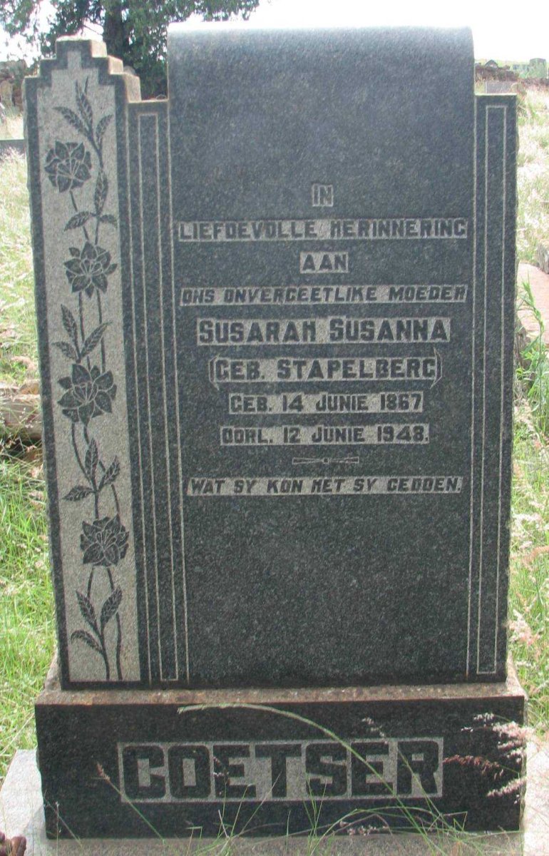 COETSER Susarah Susanna nee STABELBERG 1867-1948