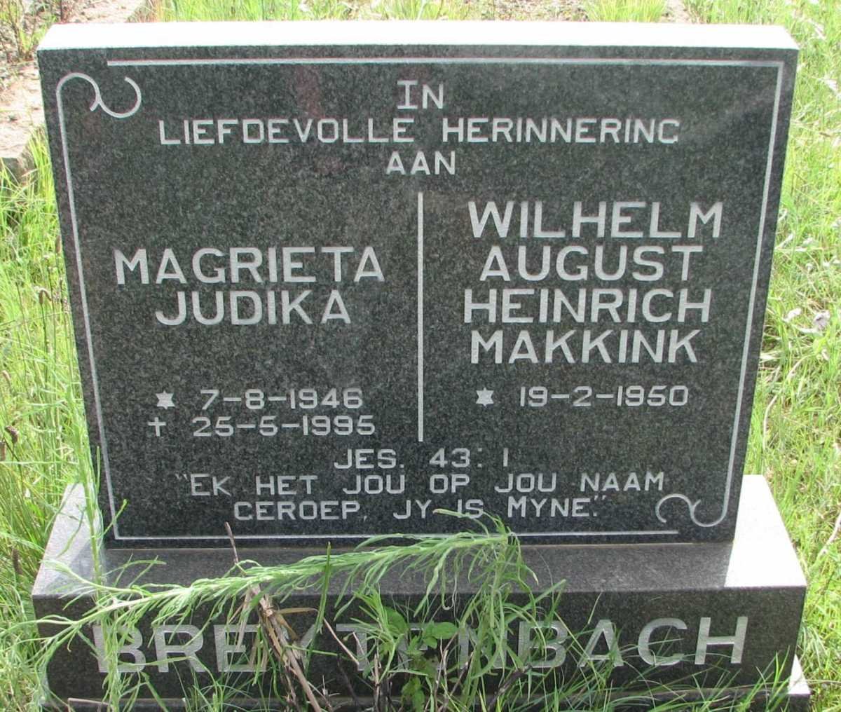 BREYTENBACH Wilhelm August Heinrich Makkink 1950-  &amp; Magrieta Judika 1946-1995