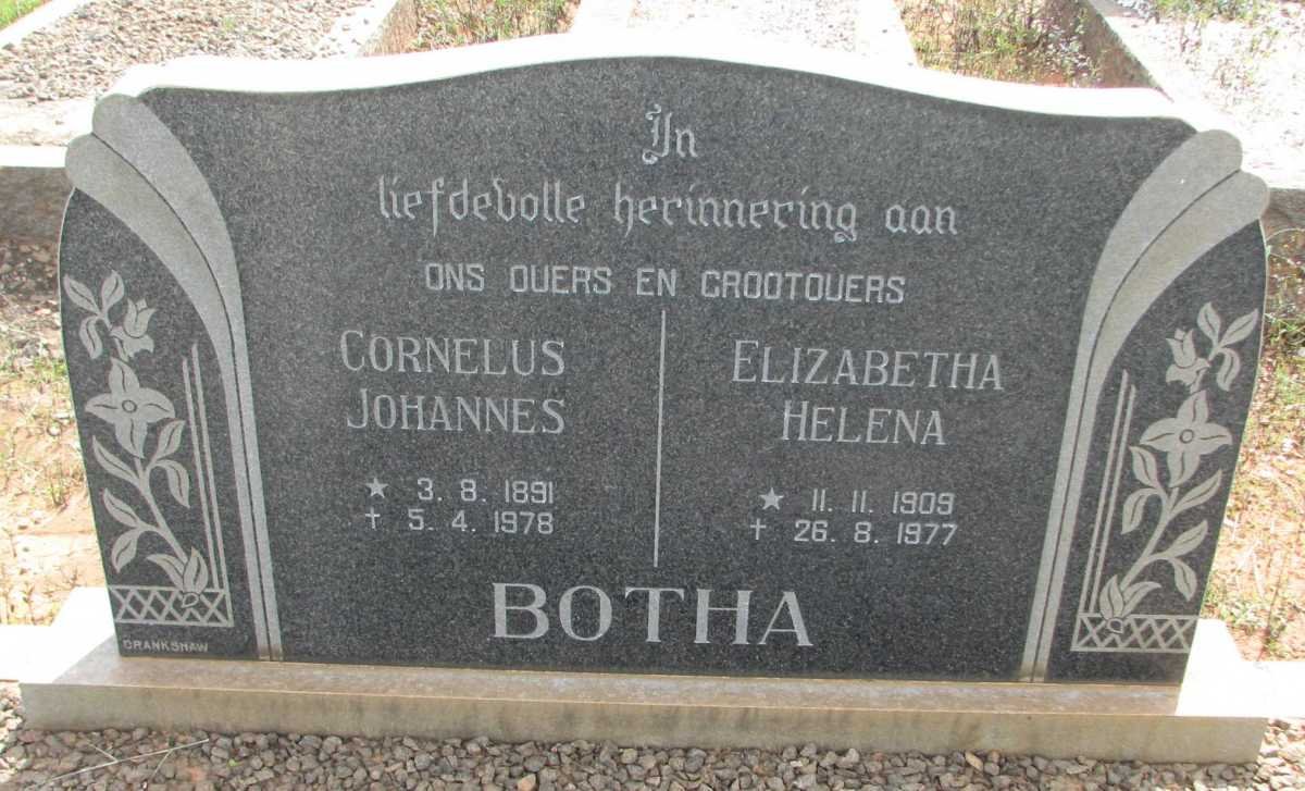 BOTHA Cornelius Johannes 1891-1978 &amp; Elizabetha Helena 1909-1977