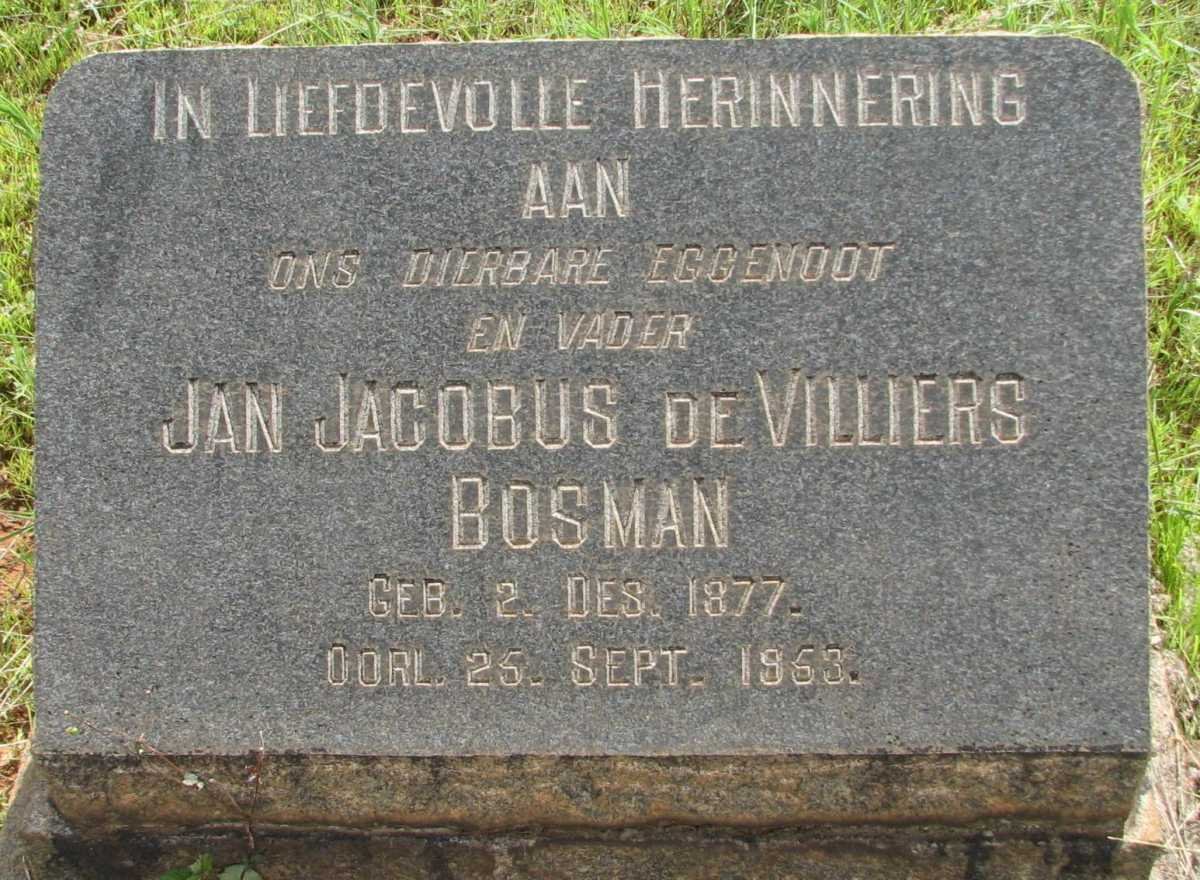 BOSMAN Jan Jacobus de Villiers1877-1953