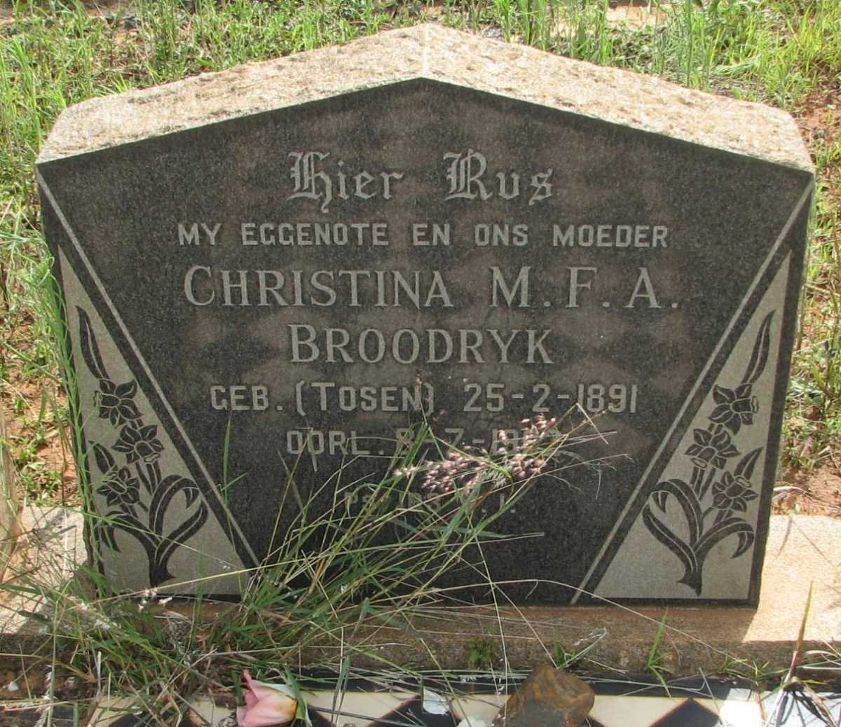 BROODRYK Christina M.F.A. nee TOSEN 1891-19??