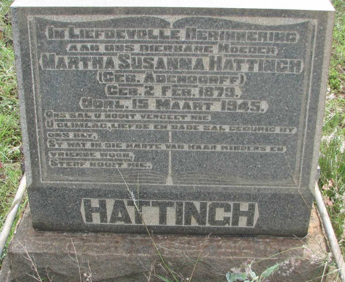 HATTINGH Martha Susanna nee ADENDORFF 1879-1945