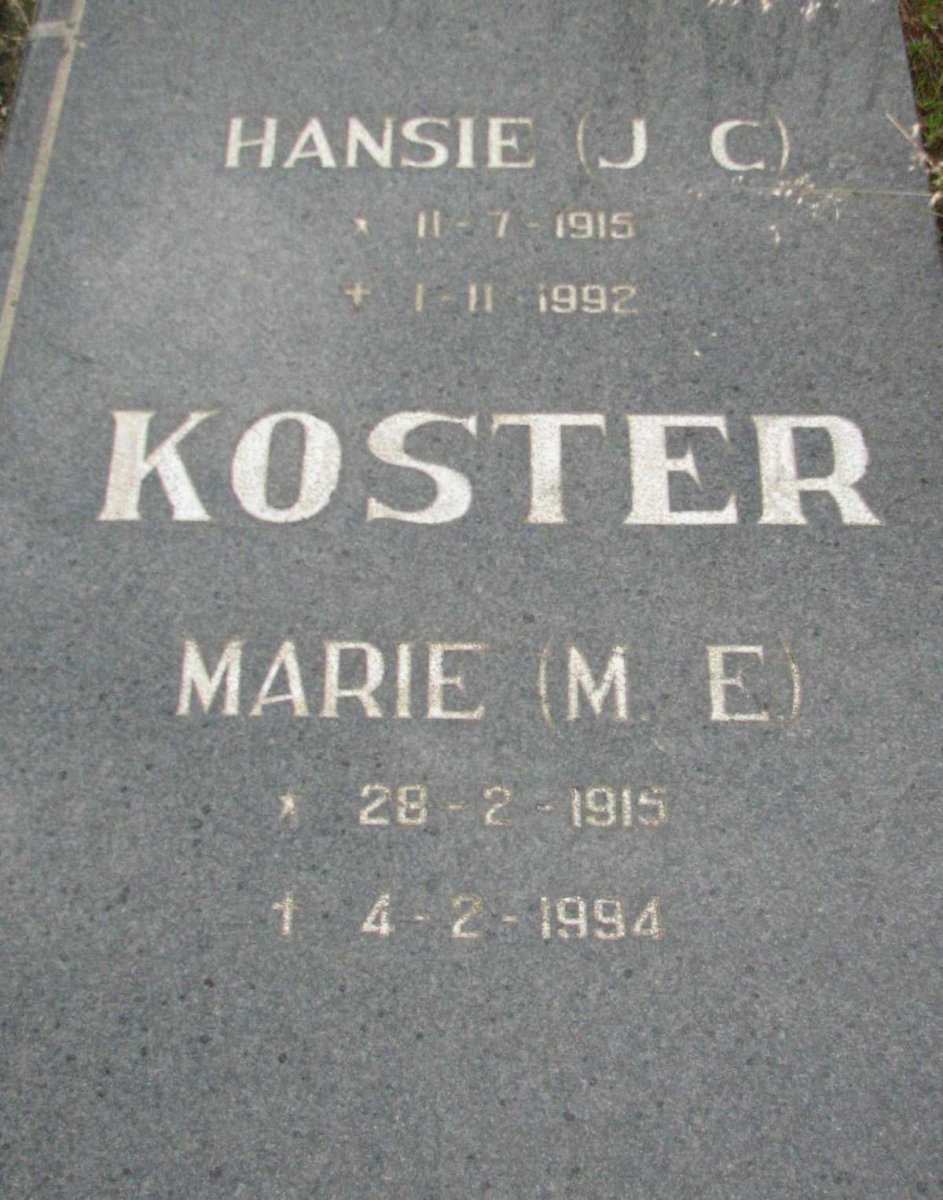 KOSTER J.C. 1915-1992 &amp; M.E. 1915-1994