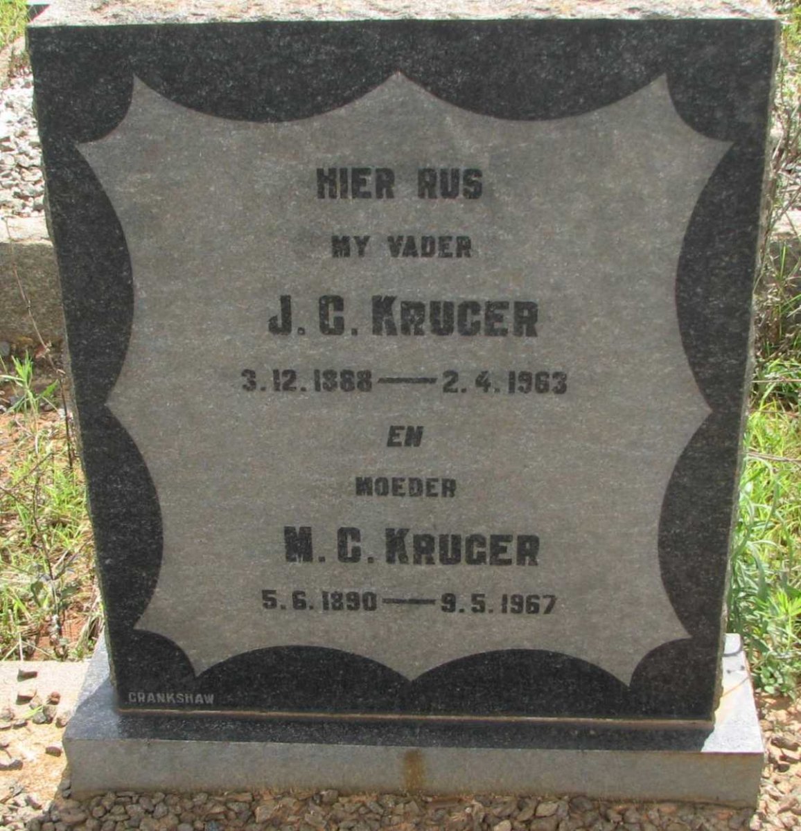 KRUGER J.C. 1888-1963 &amp; M.C. 1890-1967