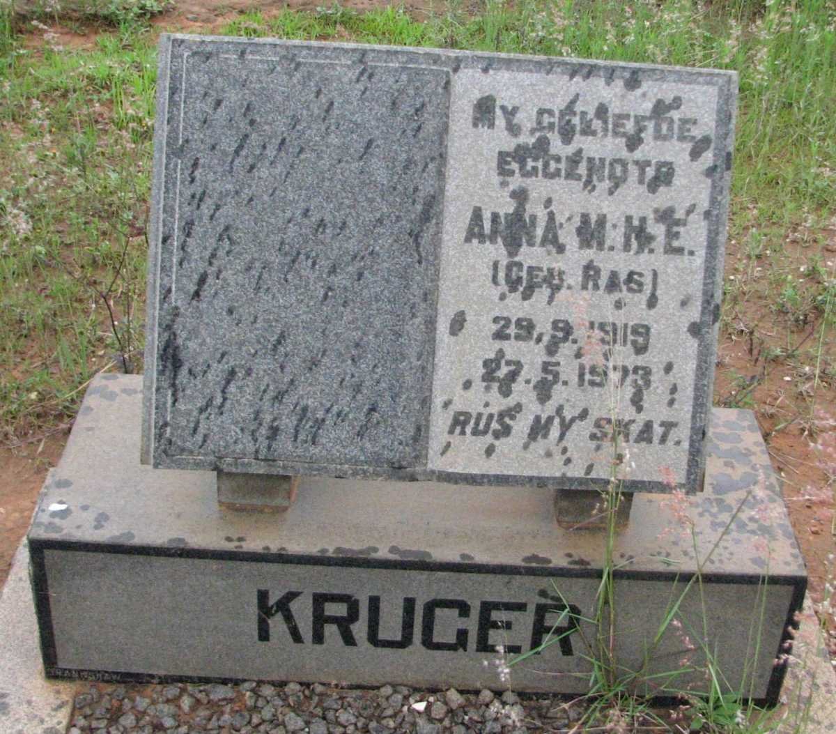 KRUGER Anna M.H.E. nee RAS 1919-1973