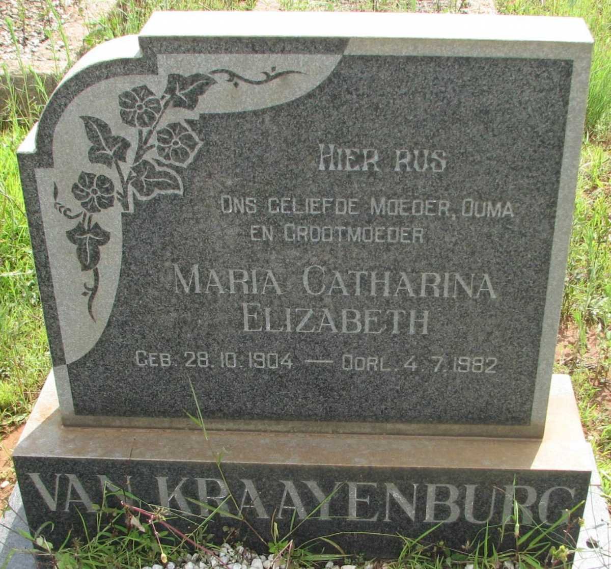 KRAAYENBURG Maria Catharina Elizabeth ,van 1904-1982