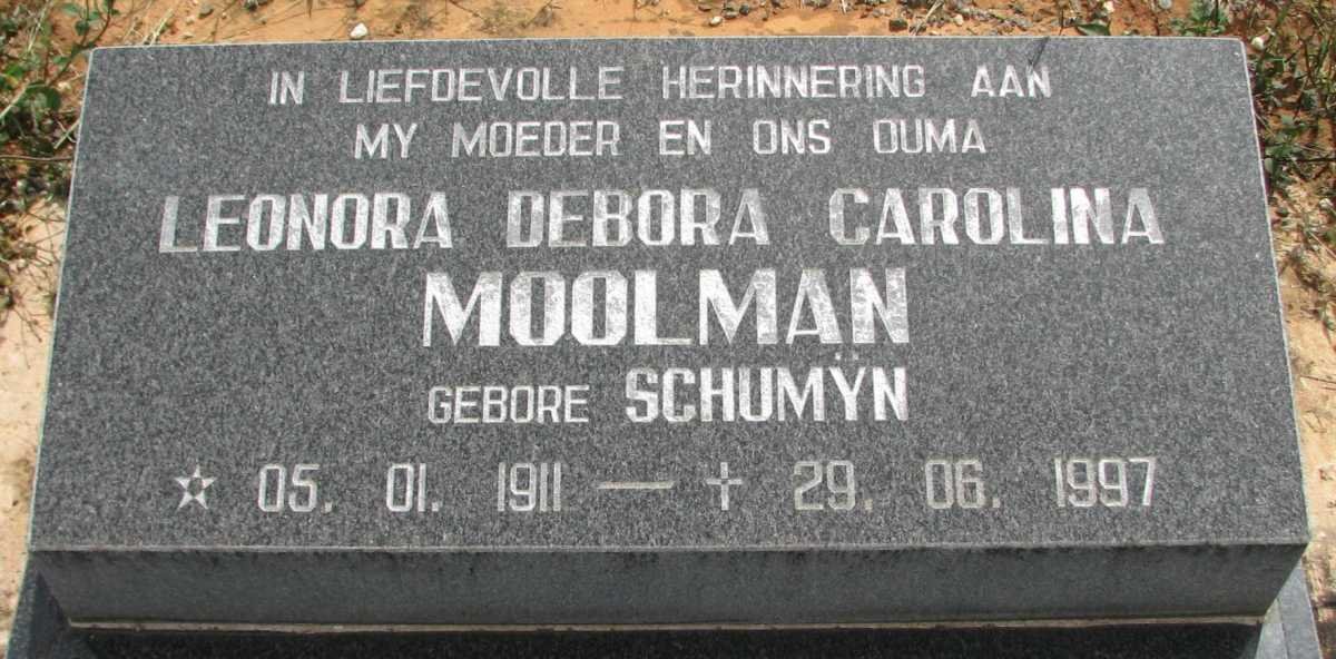MOOLMAN Leonora Debora Carolina nee SCHUMYN 1911-1997