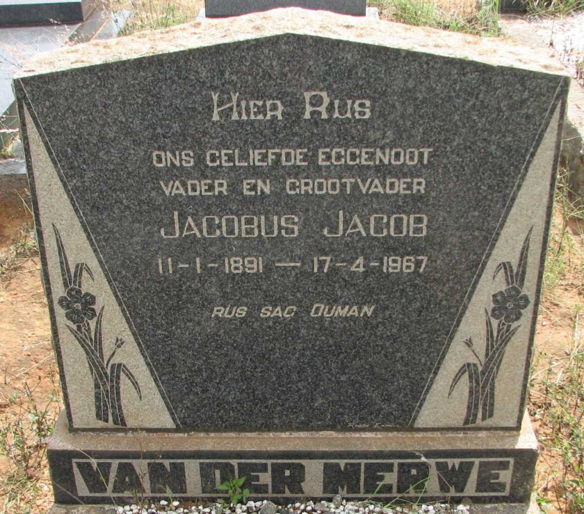 MERWE Jacobus Jacob, van der 1891-1967