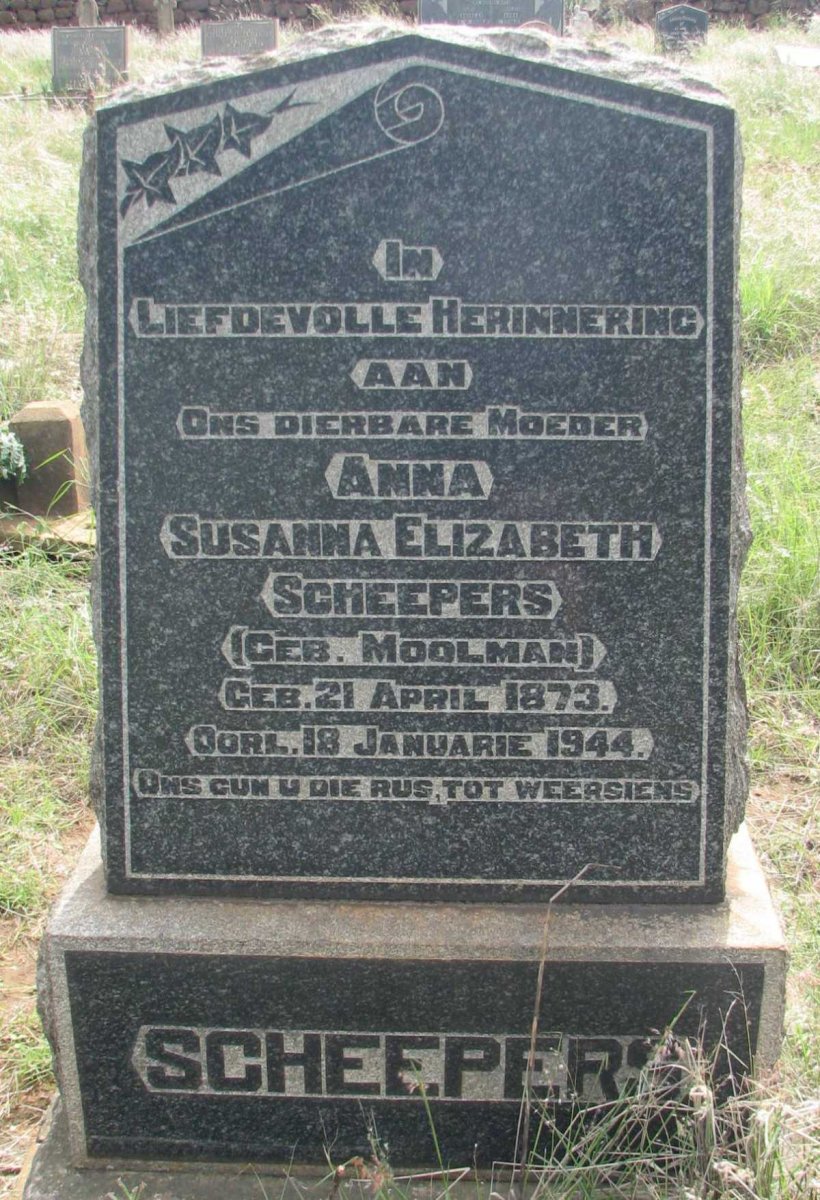 SCHEEPERS Anna Susanna Elizabeth nee MOOLMAN 1873-1944