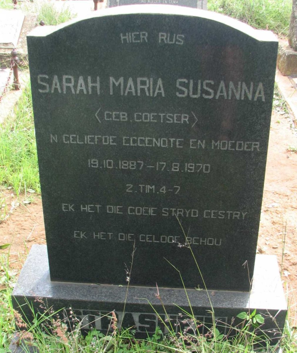 STRASHEIM Sarah Maria Susanna nee COETSER 1887-1970