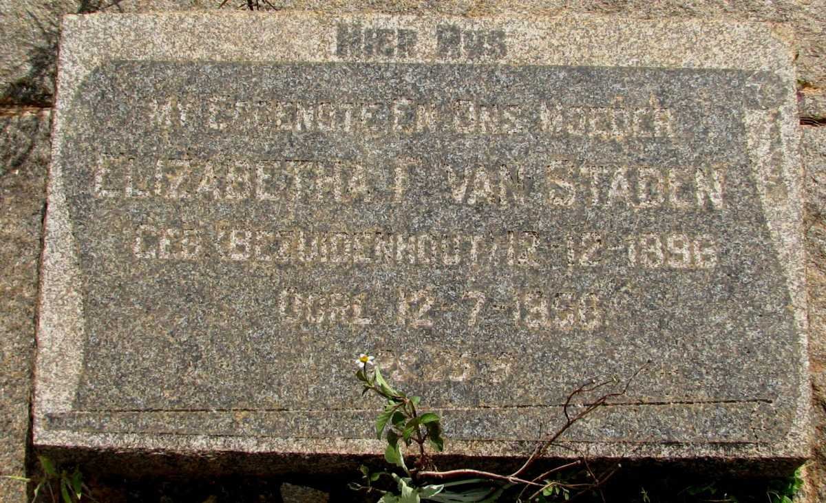 STADEN Elizabetha F., van 1896-1998