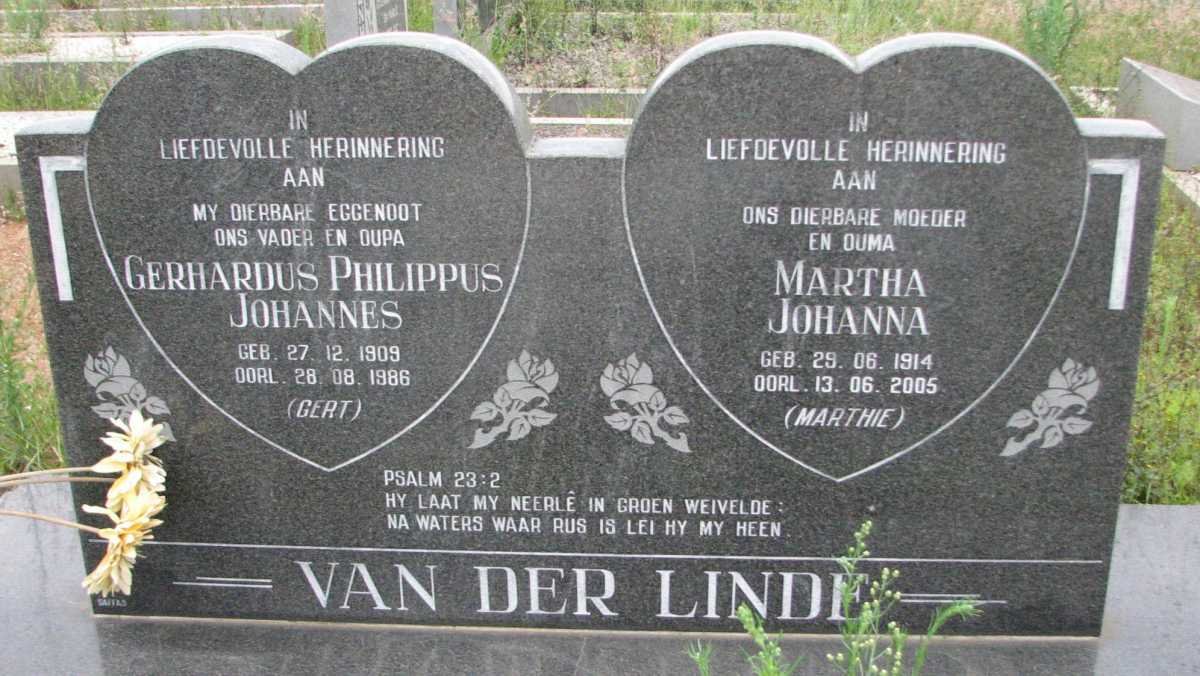 LINDE Gerhardus Philippus Johannes, van der 1909-1986 &amp; Martha Johanna 1914-2005