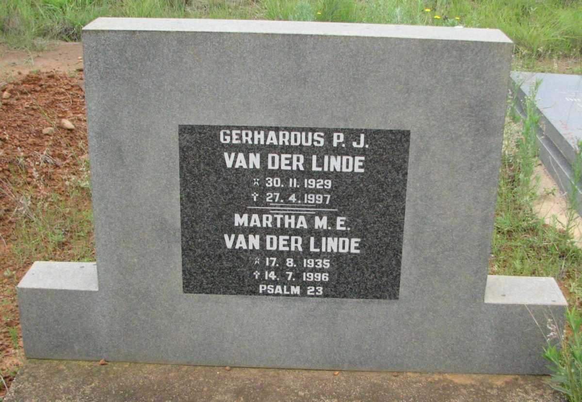 LINDE Gerhardus P.J., van der 1929-1997 &amp; Martha M.G. 1935-1996