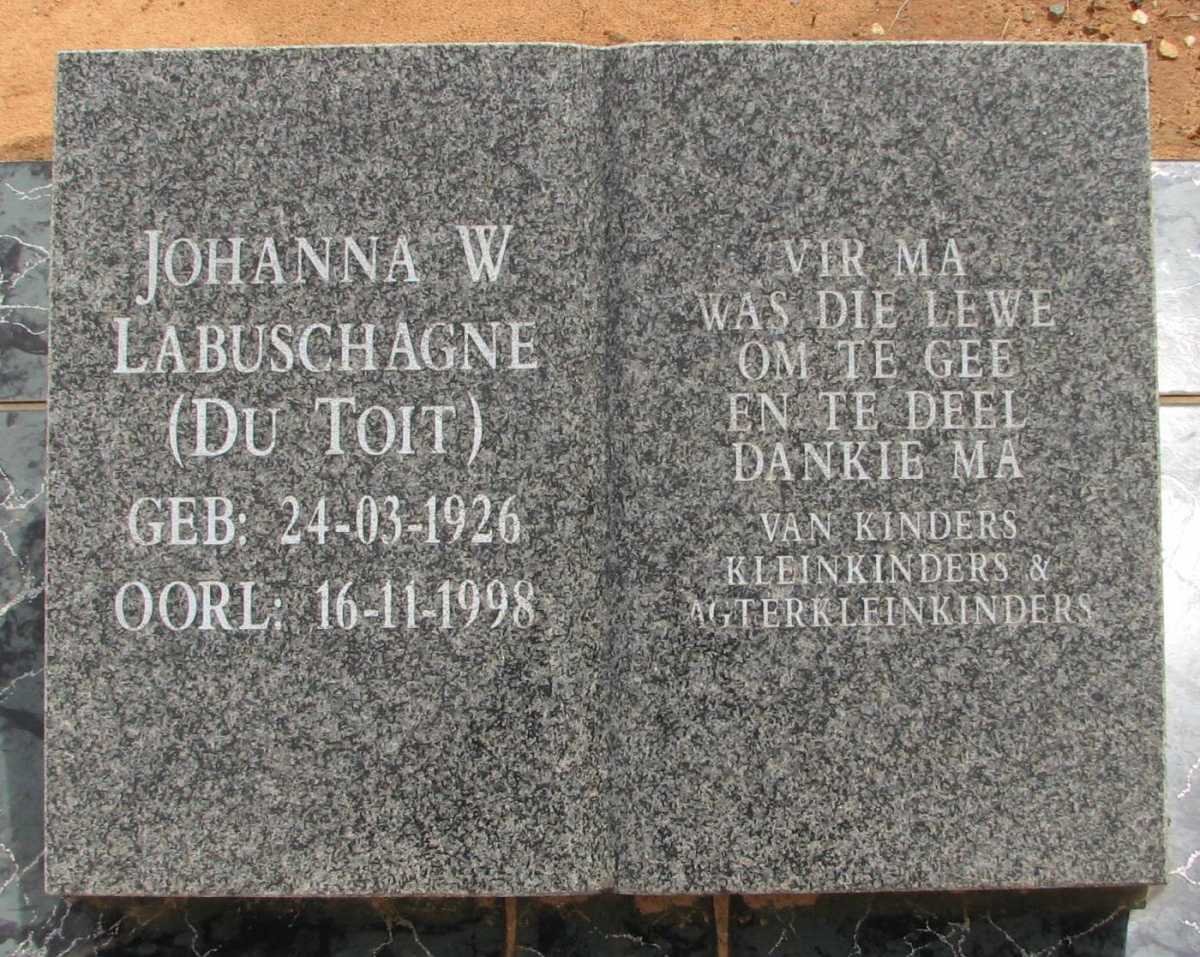 LABUSCHAGNE Johanna W. nee DU TOIT 1926-1998