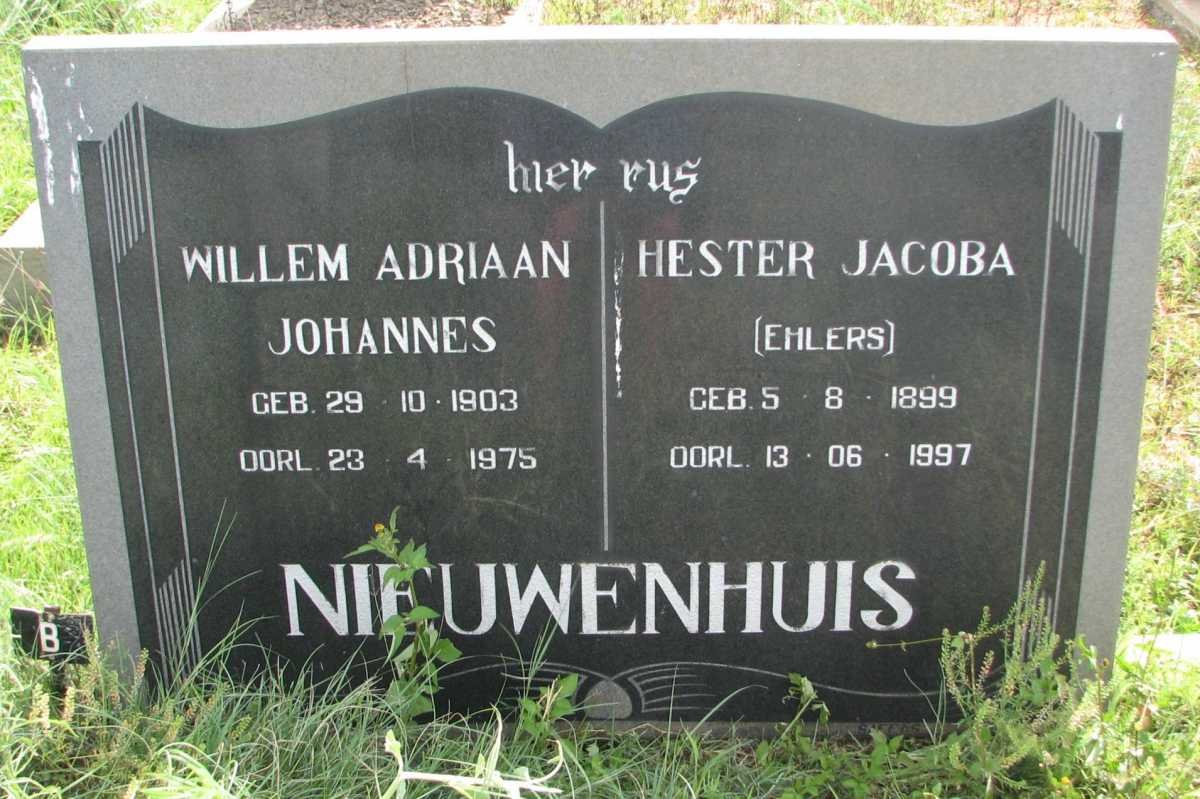 NIEUWENHUIS Willem Adriaan Johannes 1903-1975 &amp; Hester Jacoba EHLERS 1899-1997