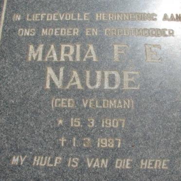 NAUDE Maria F.E. nee VELDMAN 1907-1987