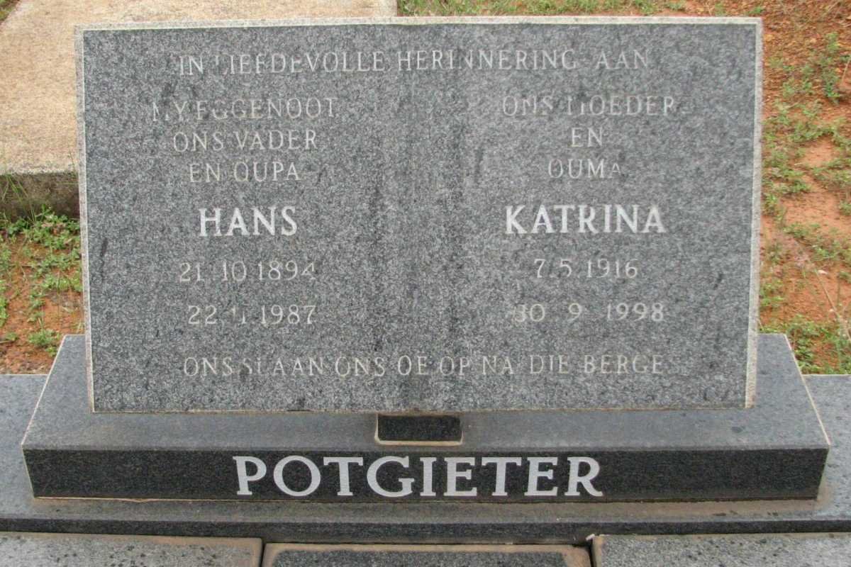 POTGIETER Hans 1894-1987 &amp; Katrina 1916-1998