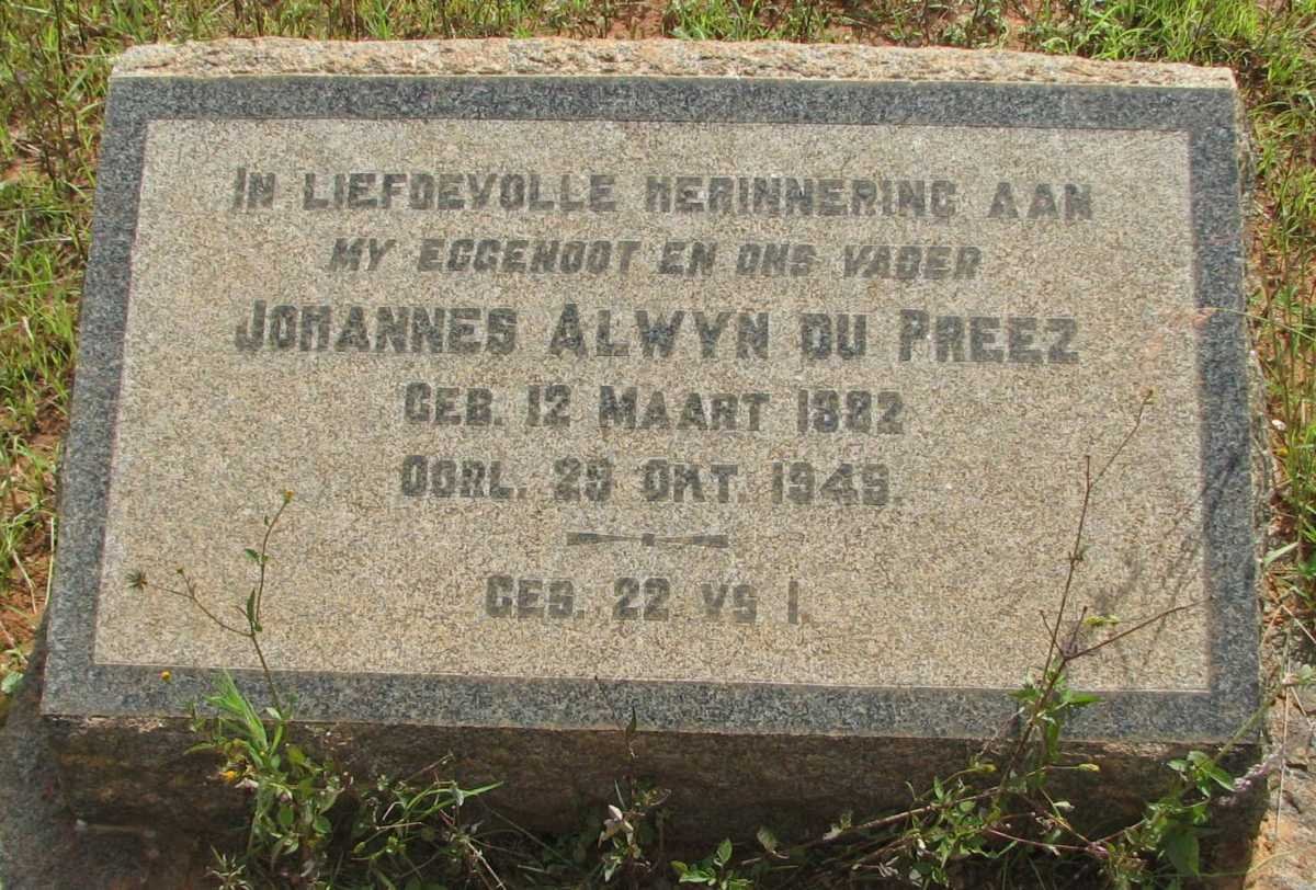 PREEZ Johannes Alwyn, du 1882-1949
