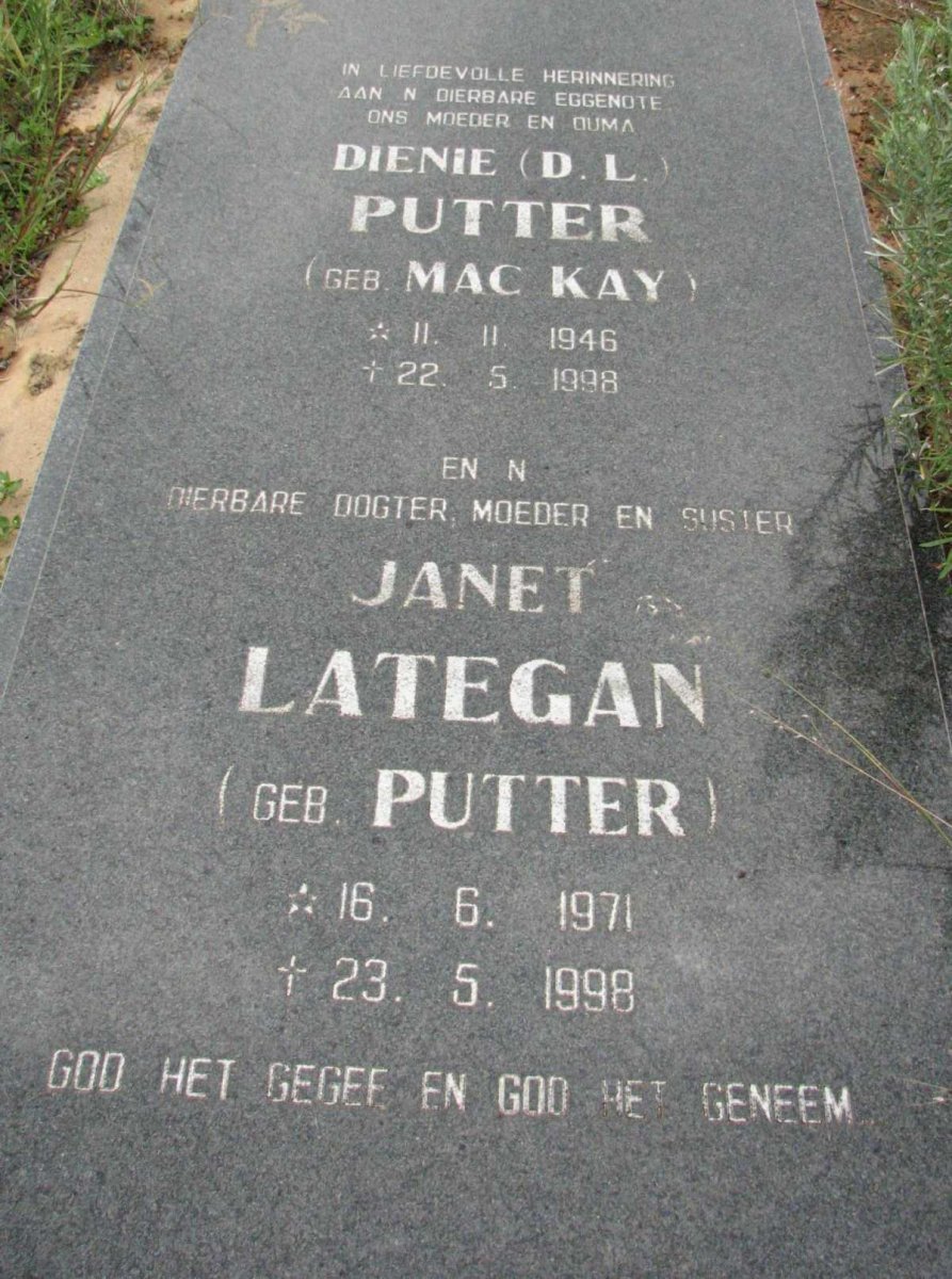 PUTTER D.L. nee MACKAY 1946-1998 :: LATEGAN Janet nee PUTTER 1971-1998