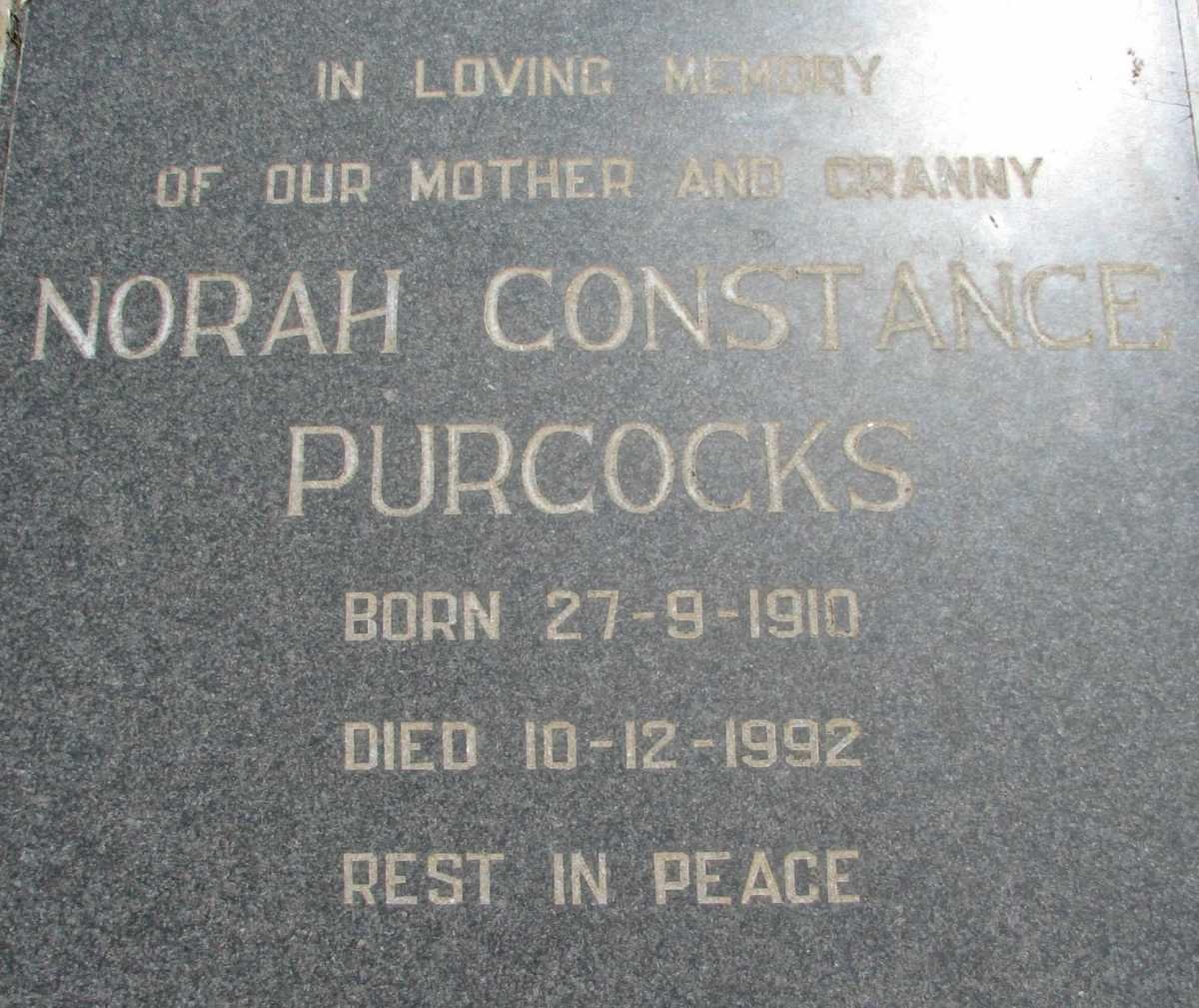 PURCOCKS Norah Constance 1910-1992