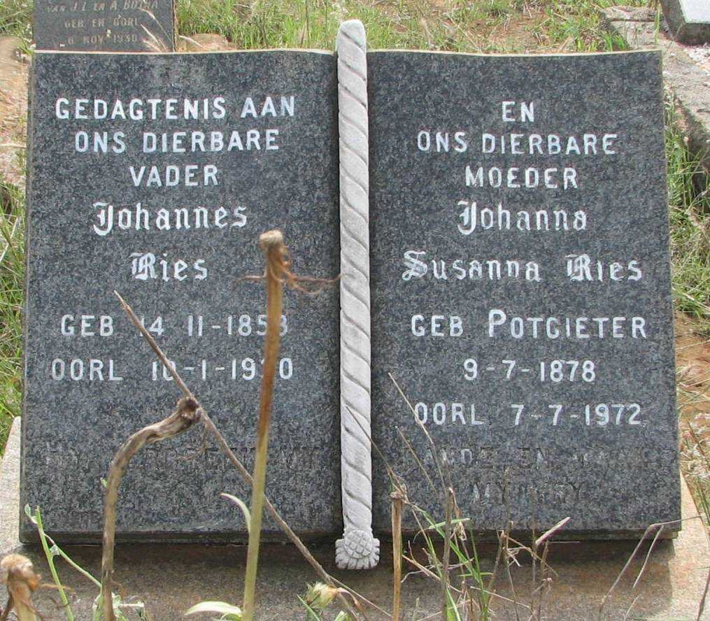 RIES Johannes 1853-19?0 &amp; Susanna POTGIETER 1878-1972