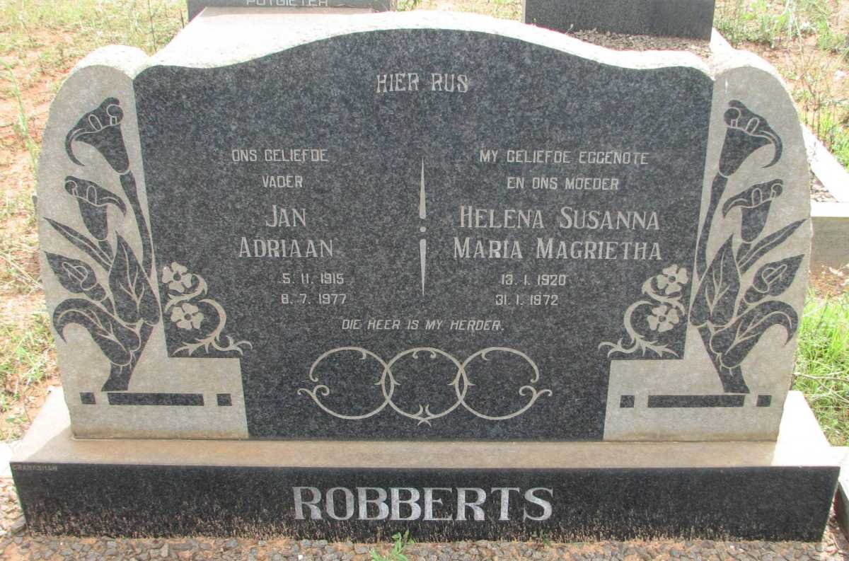 ROBBERTS Jan Adriaan 1915-1977 &amp; Helena Susanna Maria Magrietha 1920-1972