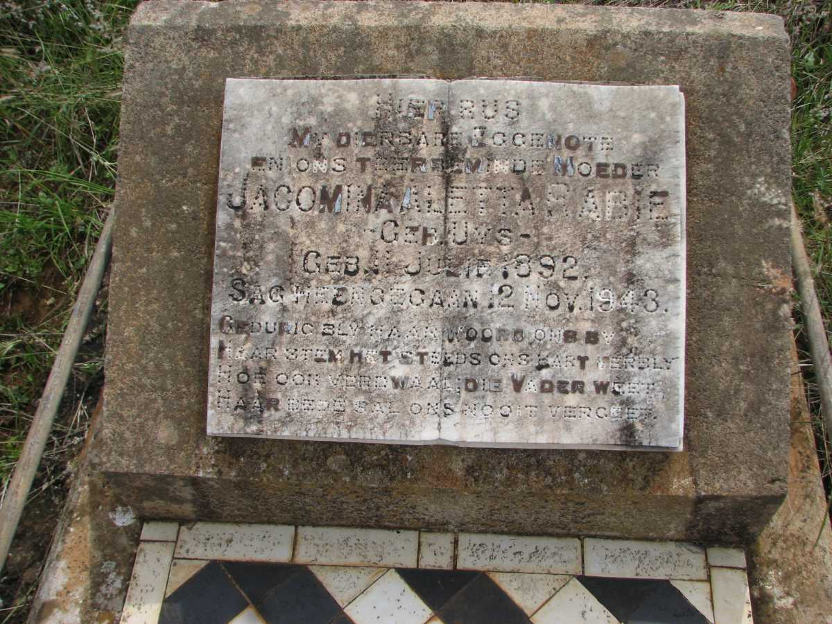RABIE Jacomina Aletta nee UYS 1892-1948