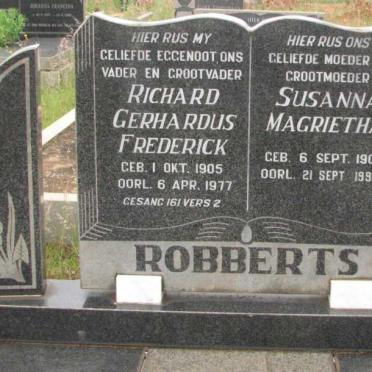 ROBBERTS Richard Gerhardus Frederick 1905-1977 &amp; Susanna Magrietha 1908-1993
