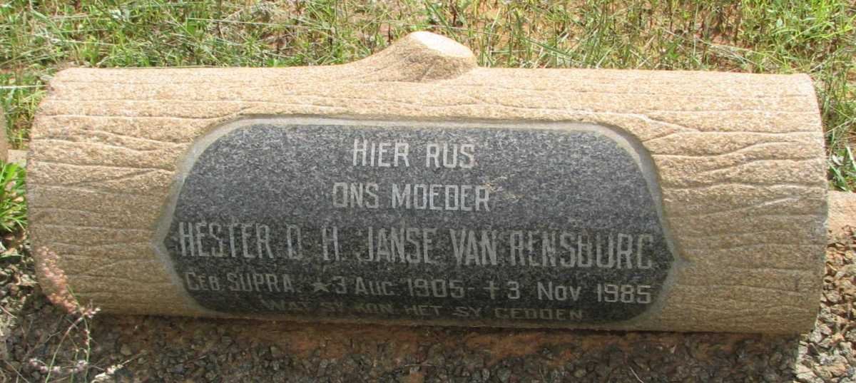 RENSBURG Hester O.H., Janse van nee SUPRA 1905-1985