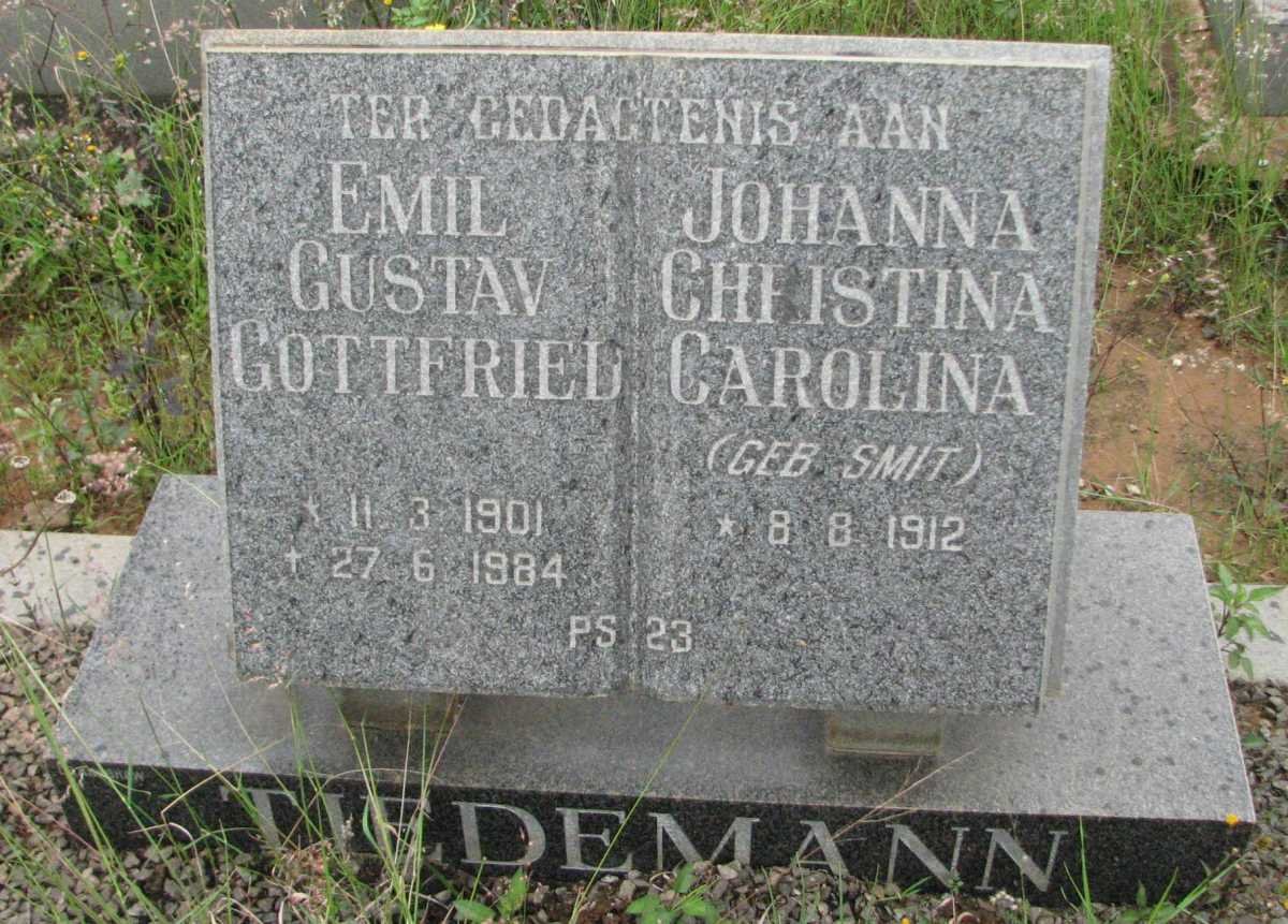 TIEDEMANN Emil Gustav Gottfried 1901-1984 &amp; Johanna Christina Carolina SMIT 1912-