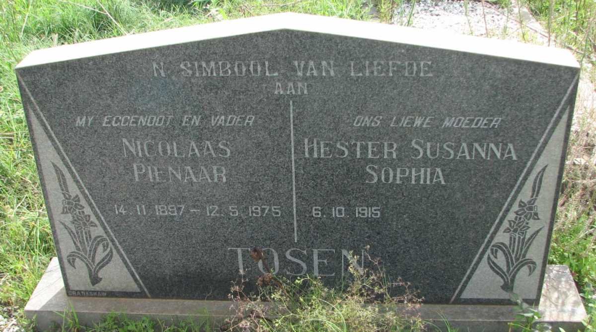 TOSEN Nicolaas Pienaar 1897-1975 &amp; Hester Susanna Sophia 1915-