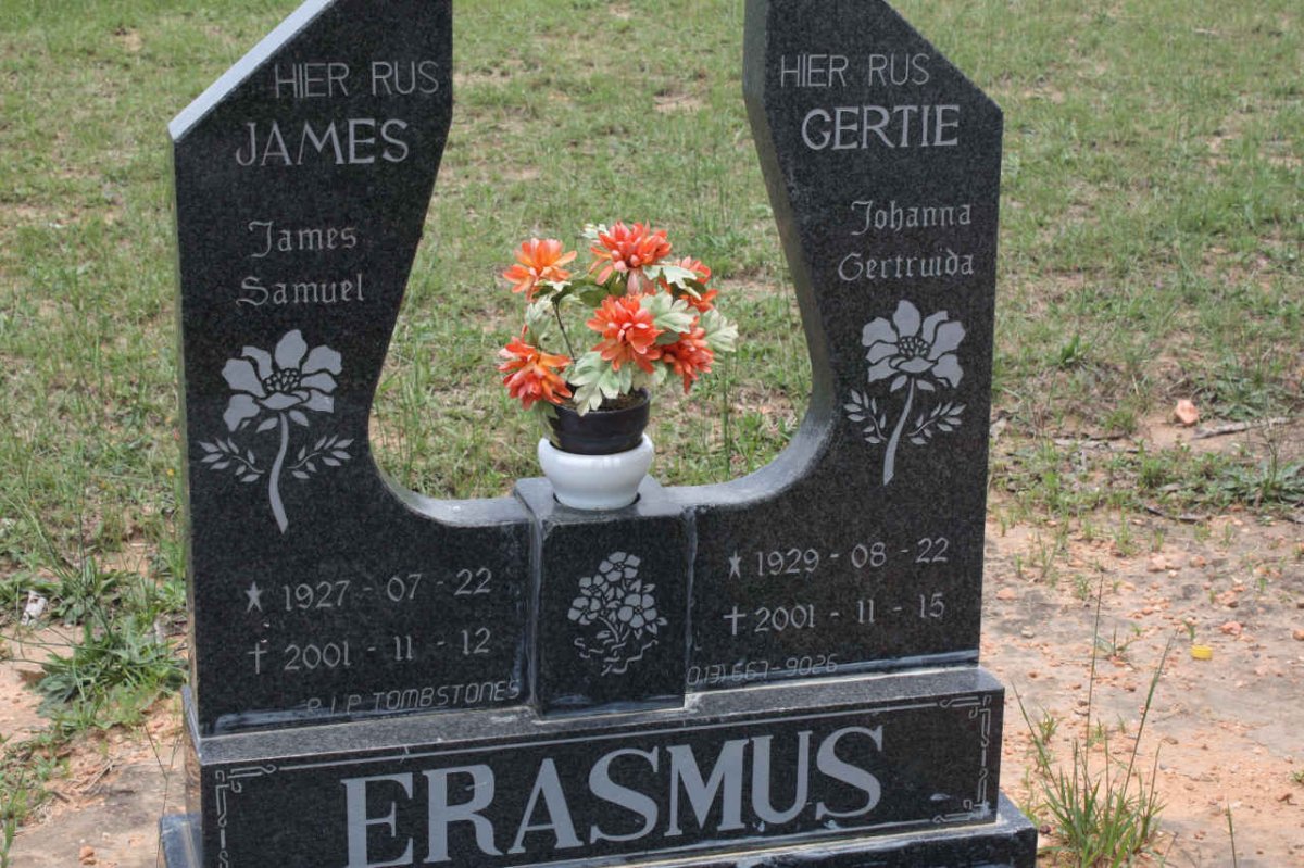 ERASMUS James Samuel 1927-2001 &amp; Johanna Gertruida 1929-2001