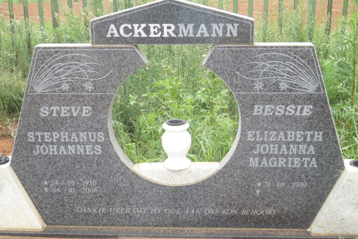 ACKERMANN Stephanus Johannes 1930-2006 &amp; Elizabeth Johanna Magrieta 1939-