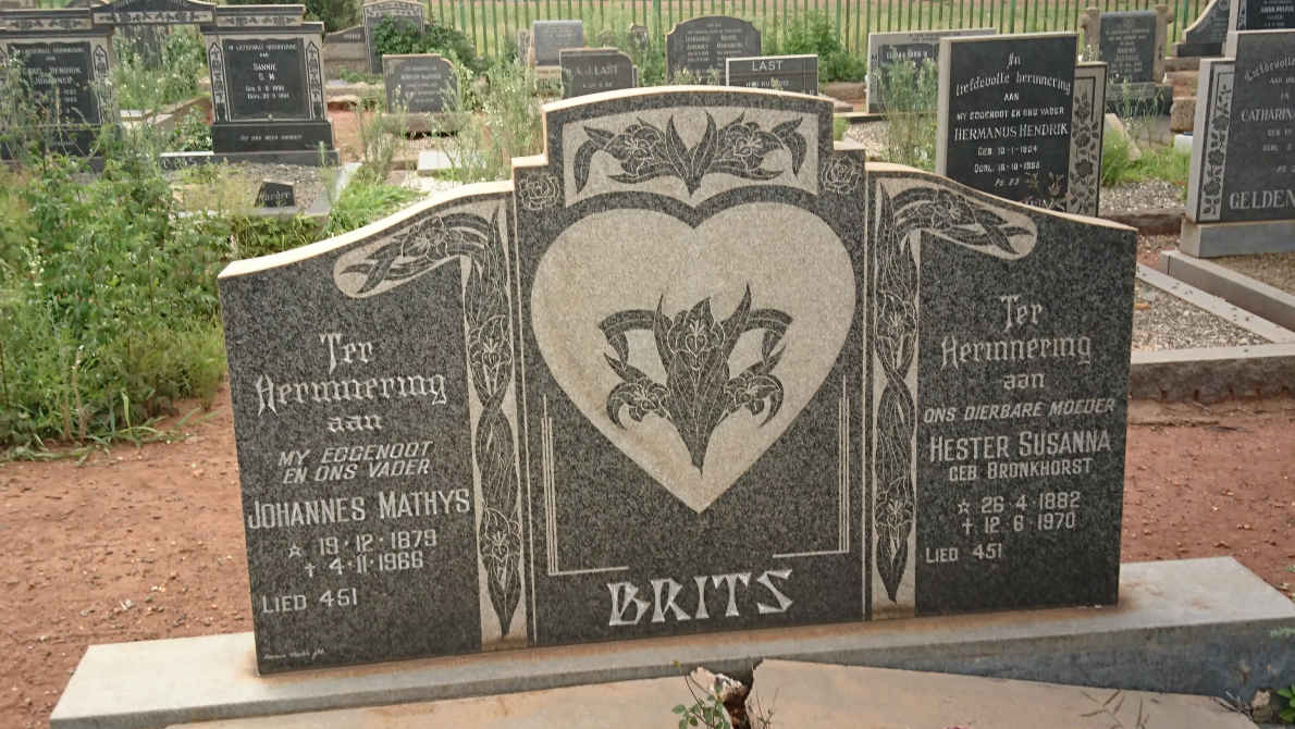 BRITS Johannes Mathys 1879-1966 &amp; Hester Susanna BRONKHORST 1882-1970