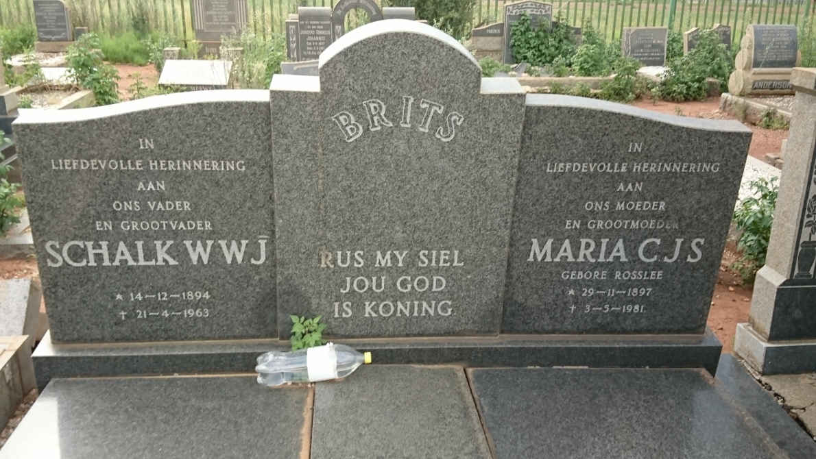 BRITS Schalk W.W.J. 1894-1963 &amp; Maria C.J.S. ROSSLEE 1897-1981