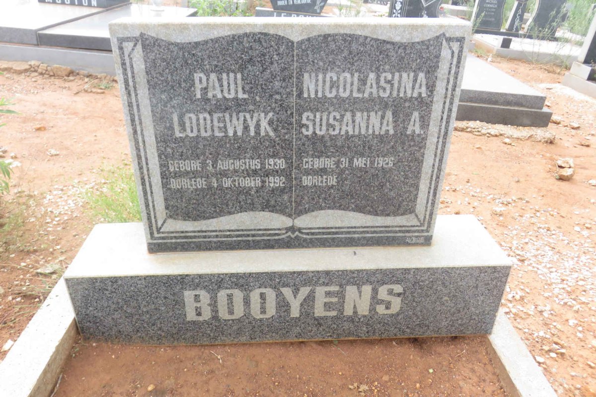 BOOYENS Paul Lodewyk 1930-1992 &amp; Nicolasina Susanna A. 1926-