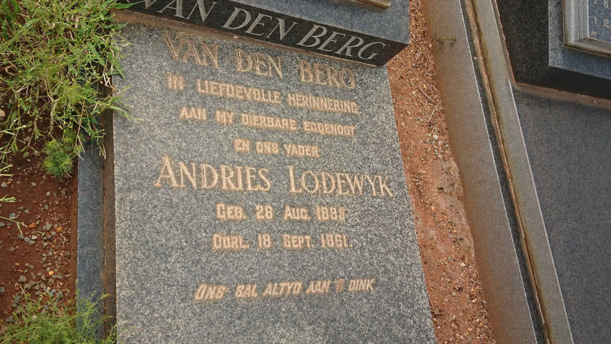 BERG Andries Lodewyk, van den 188?-1961