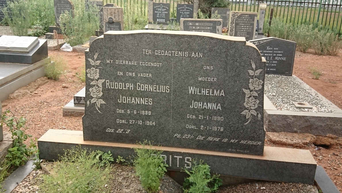 BRITS Rudolph Cornelius Johannes 1889-1964 &amp; Wilhelma Johanna 1890-1978