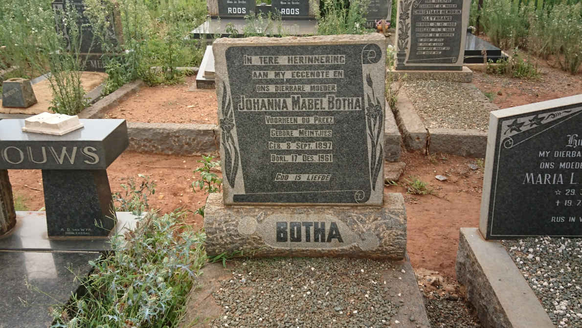 BOTHA Johanna Mabel voorheen DU PREEZ nee MEINTJIES 1897-1961